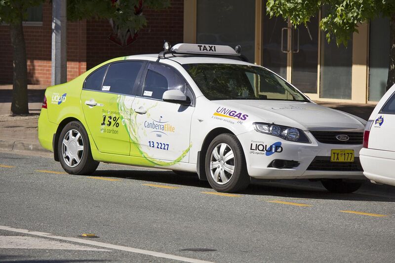 File:Ford FG Falcon running on LPG, operated by Canberra Elite Taxi, photographed in Tuggeranong Town Centre (1).jpg