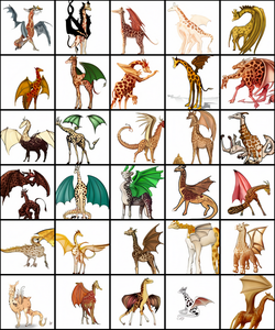 Images generated by artificial intelligence DALL-E of giraffe-dragon combinations