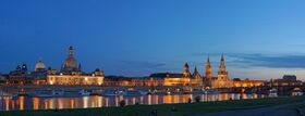 Dresden skyline with River Elbe at dusk