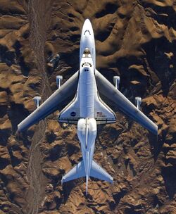 Endeavour after STS-126 on SCA over Mojave from above.jpg