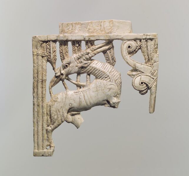 File:Openwork furniture plaque with a grazing oryx in a forest of fronds MET DP110622.jpg