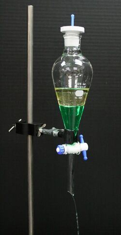 Separatory funnel with oil and colored water.jpg