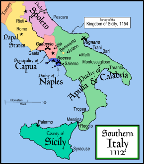 The county in 1112, before its merger with the mainland Duchy of Apulia and Calabria
