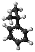 Ball-and-stick model of the cumene molecule