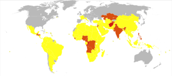 Intestinal nematode infections world map-Deaths per million persons-WHO2012.svg