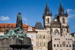Jan Hus Statue and Tyn Church, Old Town Square, Prague - 8190.jpg