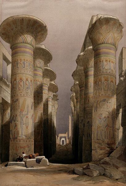 File:Decorated pillars of the temple at Karnac, Thebes, Egypt. Co Wellcome V0049316.jpg