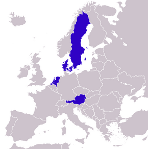 Members of the Frugal Four after Germany's departure (shown in blue).