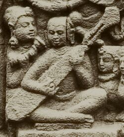 Lute from Borobudur, the buried "hidden base" section, cropped from photo by Kassian Céphas, 1890-1891.jpg