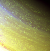 North, polar region of Saturn imaged in orange and UV filters