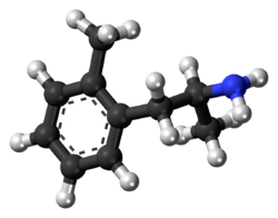 Ball-and-stick model of the 2-methylamphetamine molecule