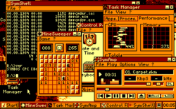 Screenshot of the SymbOS desktop on the Amstrad CPC
