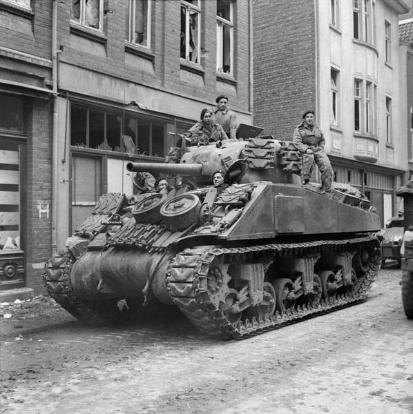 File:A Sherman tank of 8th Armoured Brigade in Kevelaer, Germany, 4 March 1945. B15145.jpg