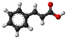 Ball-and-stick model of the trans-cinnamic acid molecule