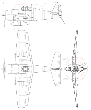 Grumman F6F Hellcat 3-view line drawing.svg