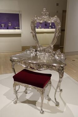 Martele dressing table and stool, designed by William C. Codman, Gorham Manufacturing Company, Providence, Rhode Island, silver, glass, fabric, ivory - Dallas Museum of Art - DSC04877.jpg