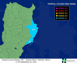All Tropical Cyclone Wind Signals (TCWS) issued due to Typhoon Noru (Karding), 23–26 September 2022.gif