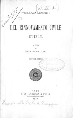 Gioberti - Del rinnovamento civile d'Italia, 1911 - 1832099.jpg