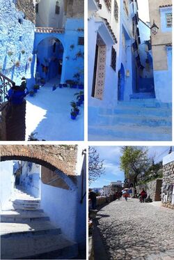 Illustrations of the typical blue facades of Chefchaouen city