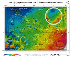 The route of 'The Martian' - from Chryse Planitia over Arabia Terra in the Martian highlands to Ares 4.jpg