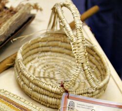 Aboriginal-style basket made from lomandra longifolia.