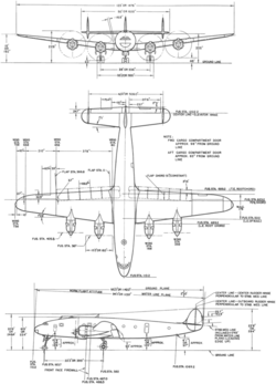 3-view line drawing of the Lockheed Model 049 Constellation