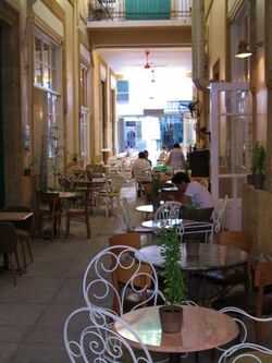 Cafes in a stoa small path in Nicosia Republic of Cyprus.JPG