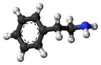 Ball-and-stick model of phenethylamine