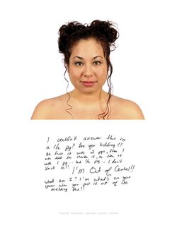An example from the Hapa Project. The subject is photographed and accompanied by a handwritten, half-page answer to the question, "What are you?"
