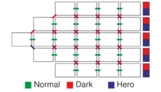 A diagram shows twenty-four boxes, representing levels, arranged to show the possible progressions through the game.