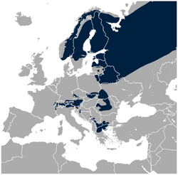 (Eurasian) Three-toed Woodpecker Picoides tridactylus distribution in Europe map.png