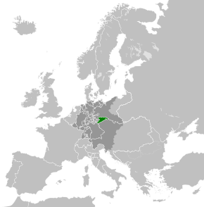 The Kingdom of Saxony in 1815 (green), within the German Confederation (dark grey)