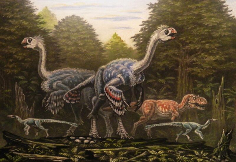 File:Gigantoraptor and Alectrosaurus.jpg
