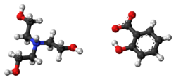 Ball-and-stick model of the component ions of trolamine salicylate