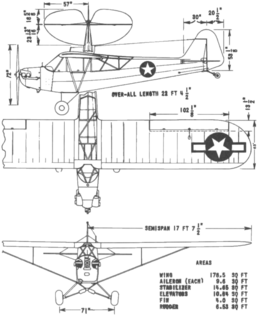 3-view line drawing of the Piper L-4B Grasshopper