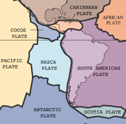 Map of the tectonic plates surrounding South America