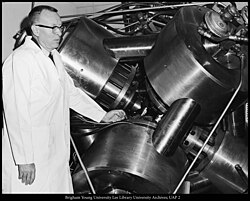 H. Tracy Hall and a tetrahedral X-ray diffraction press, 1960s.jpg