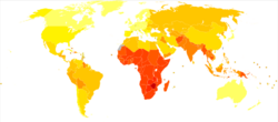 Infectious and parasitic diseases world map - DALY - WHO2004.svg