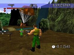 Screenshot showing gameplay, the level time limit and air supply drop.