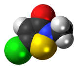 Space-filling model of the methylchloroisothiazolinone molecule