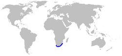 World map with blue shading along the coast of South Africa