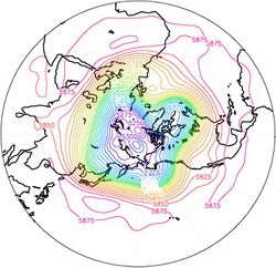 500mb geopotential height wavenumber 4 Rossby wave (planetary waves) pattern. October 9-21, 2010 daily average.jpg