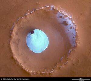 Colour view of crater with water ice ESA200935.jpg