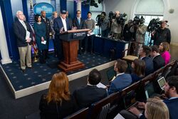 President Donald J. Trump and the Coronavirus Task Force take questions from the press at the White House