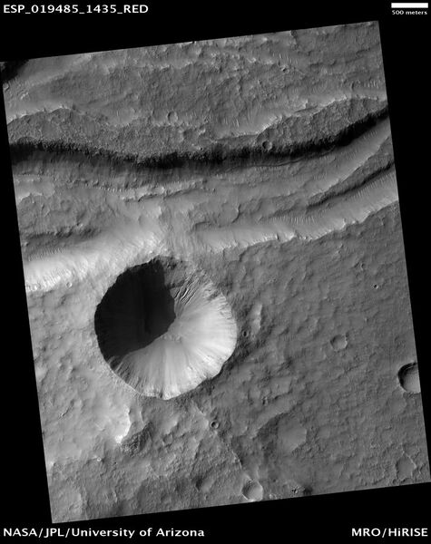 File:Gullies in trough and crater.jpg