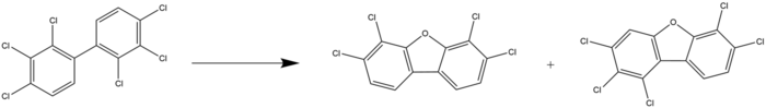Polychlorinated dibenzofuran reaction of 2,2',3,3',4,4'-hexachlorobiphenyl.png