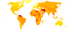 Road traffic accidents world map - Death - WHO2012.svg