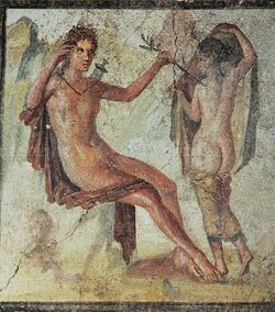 Apollo and Daphne, fresco from South wall of Casa dell’Efebo (Domus P. Cornelius Tages) bedroom, Pompeii.jpg