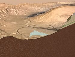 Curiosity landing site (artist's rendition with 2x vertical exaggeration).jpg