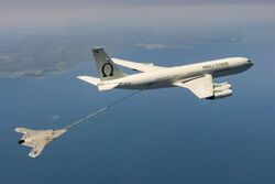 X-47B receives fuel from an Omega K-707 tanker while operating in the Atlantic Test Ranges.jpg